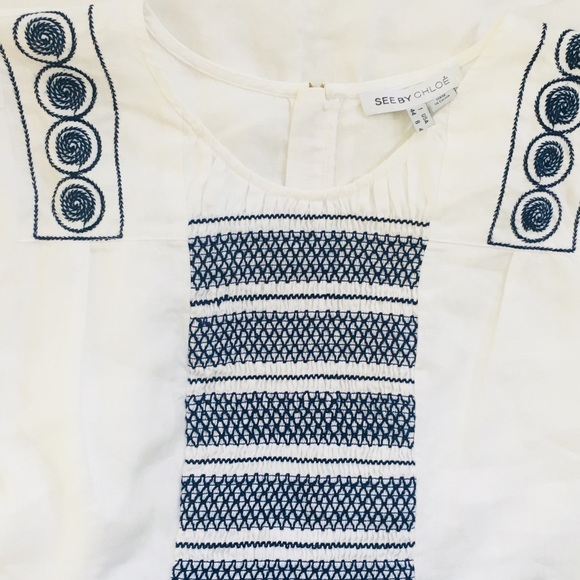 See By Chloe Embroidered Linen Boho Tea Dress Sz 8 - Picture 7 of 8